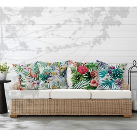 Aoihrraan Tropical Cushion Covers Pack of 4, 16x16 Inch Summer Hawaiian Flamingo Palm Leaves Throw Pillow Covers Square Pillow Case, Linen Throw Pillowcases With Invisible Zipper for Sofa Car Bedroom