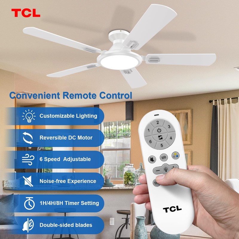 TCL Ceiling Fans with Lights, 52 Inch Low Profile Ceiling