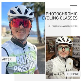 SCVCN Photochromic Cycling Glasses for Men and Women, Photochromic Cycling Glasses, Sunglasses with UV400 Protection, Rimless Transparent Lenses for Outdoor Sports