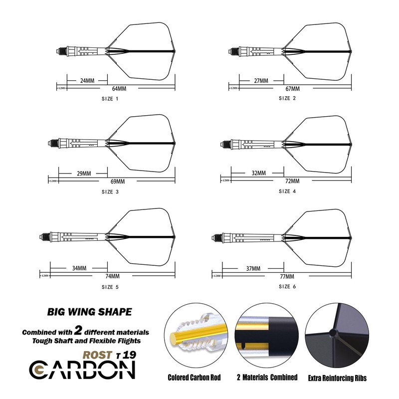 CUESOUL ROST T19 Carbon Integrated Dart Shaft and Flight Big