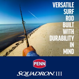 PENN Squadron III 10’ Surf Spinning Fishing Rod; 2-Piece, 15-30lb Line Rating, Medium Heavy Rod Power, Moderate Fast Action, 1-5 oz. Lure Rating, Titanium/Red/Gold