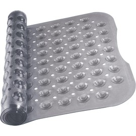 Ameha Shower Bath Mat Non Slip Anti Mould - Grey 70x38cm Bathroom Mats with Strong Suction Cups Grip and Drain Holes Shower Mats Machine Washable Rubber Bath Mats
