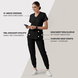 Eipnare Scrub Tops for Women - V-Neck Top Scrubs with 4 Pockets, Soft Fabric Women’s Medical Scrub Top, Easy Care Black