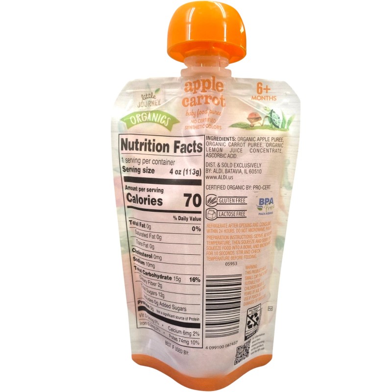 Little Journey Organics Baby Food Apple Carrot Purée 4oz -
