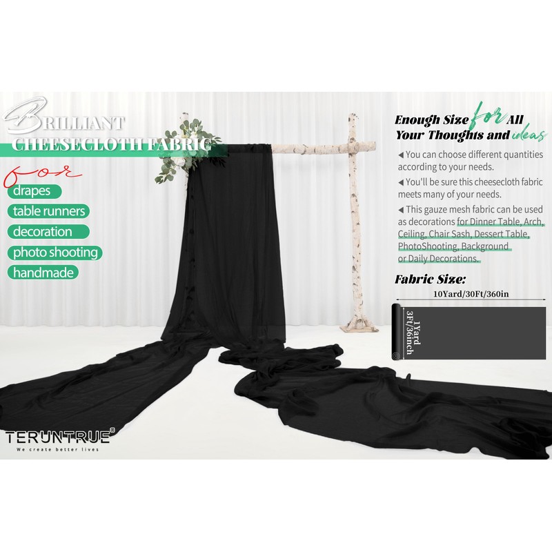 Black Wedding Gauze Cheesecloth Fabric, 9.2M x 90cm Cheesecloth Arch