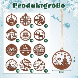 Otuuz Pack of 12 Christmas Tree Decorations Rust 8 cm Rust Decorative Hanger Rusty Christmas Decoration Deer Star Snowman Rust Decoration Metal Christmas Decoration Christmas Pendant for Christmas