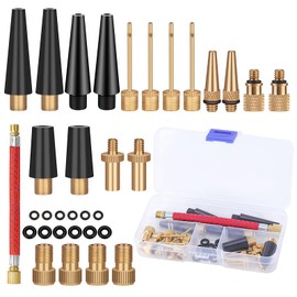 33Pcs Bike Pump Adapter Set, Bicycle Metal Valve Adapter Kit with Extension Pipe, for Balls/Bikes, DV SV AV Bicycle Air Pump Inflation Needle Nozzle Kit