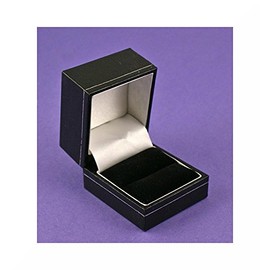 Silver Fox Black Leatherette Ring Box - Elegant Jewelry Display & Gift Box for Engagement or Wedding Rings