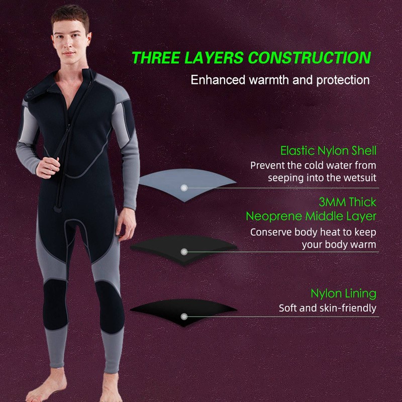 3mm Neoprene Wetsuit for Men Front Zip Full Body Diving