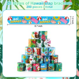 Kolewo4ever 400 Pieces Hawaii Gifts Set:200 Pieces Hawaii Theme Slap Bracelets Flamingos Beaches Slap Bracelets 200 Pieces Hawaii Stickers for Luau Tropical Gifts Party Favors (Hawaii)