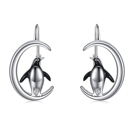 WINNICACA Penguin Earrings Sterling Silver Penguins Gifts Penguins Leverback Earrings for Women Cute Animal Penguins Jewelry for Mom Birthday