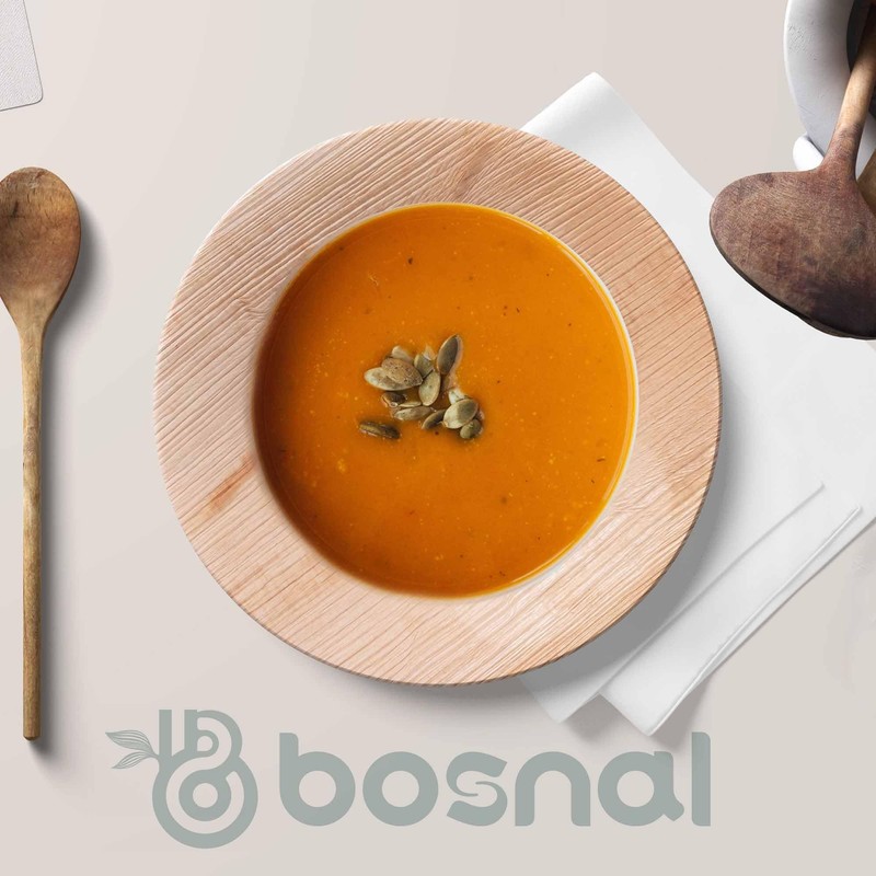 BOSNAL - Palm Leaf Biodegradable Bowls, 9.5 inch Round Soup