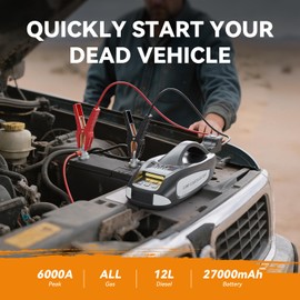 TEVOLE 6000A Jump Starter with Air Compressor, 27000mAh 160PSI Portable Car Battery Jump Starter, 12V Battery Pack (All Gas 12L Diesel)