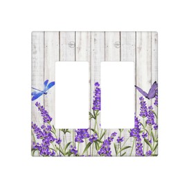 TEIKKIOP Lavender Lilac Floral Purple Flower Farmhouse 2 Gang Double Rocker Decorative Light Switch Cover Electrical Rustic Wall Plates Receptacle Faceplates for Bathroom Bedroom Kitchen Accessories