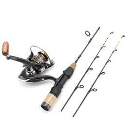 GudGmtoy Ice Fishing Rod Double Tip Carbon Fiber Shrimp Rod with Spinning Wheel Ice Fishing Tackle Set for Freshwater and Saltwater