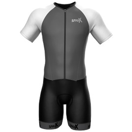 Sparx Mens Elite Aerosuit Triathlon Suit Mens Short Sleeve Tri Suit Skinsuit (Gray, Medium)