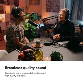 Focusrite Vocaster Two — Podcasting Interface for Recording Host and Guest. 2 Mic Inputs and Headphone Outputs, with Auto Gain, Enhance, and Mute. Small, Lightweight, and Powered by Computer