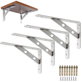 WYIPOLZI 4Pcs 6inches Wall Shelf Brackets, 90 Degree L Bracket, Heavy Duty Stainless Steel Shelf Supports Corner Brace, Angle Metal Brackets, Mounting Hardware Included (150mm x 110mm)