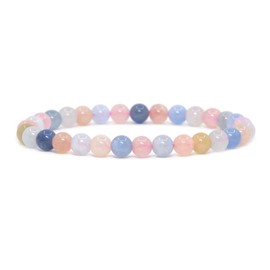 Justinstones Natural Multicolor Morganite Beryl Aquamarine Gemstone 6mm Round Beads Stretch Bracelet 6.5 Inch Unisex