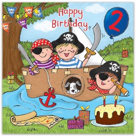 Twizler 2nd Birthday Card For Boy with Pirate Ship – Age 2 Birthday Card – Age 2 Card – Age 2 Boy Gifts – Childrens Birthday Card – Boys Birthday Card – Happy Birthday Card