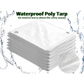 TARPAL 3x3 Feet Small Tarp Waterproof 6mil (2 Pack) White tarps Multipurpose Protective Cover All Purpose Poly Tarps Cover for Firewood Outdoor Furniture etc