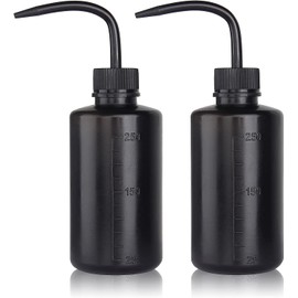 250ML 2PC Plastic Squeeze Bottle Safety Rinse Bottle Wash Bottle Squeeze Watering Can Water Squirt Irrigation Bottle Tattoo Wash Bottle 250ML Medical Lab,Tattoo Supplies Bend Mouth Scale Mark Black