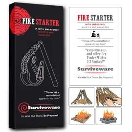 Surviveware Survival Fire Starter with Emergency Whistle, Paracord Handle, and Steel Serrated Scraper