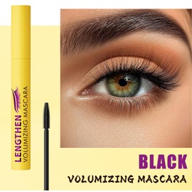 4D Silk Fiber Eyelash Mascara - Black Volume Mascara with Soft Brush - Curling & Lengthening, Long-lasting, Waterproof, Smudge-proof, Non-Clumping with False Lash Effect