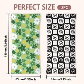 GLOBLELAND 2Pcs Green Flowers Soft Glasses Case Black and White Plaid Travel PU Leather Glasses Bag Portable Squeeze Top Eyeglass Case Pouch for Watches Phones Makeup Brushes
