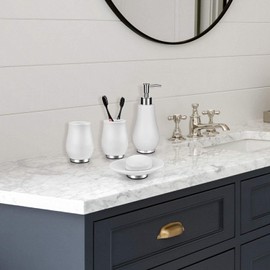 RQYIXI Bathroom Accessories Set 4 Pcs Toothbrush Holder Soap Dispenser Ceramic Bathroom Accessory Set with Toothbrush Cup Soap Dish Tumbler White