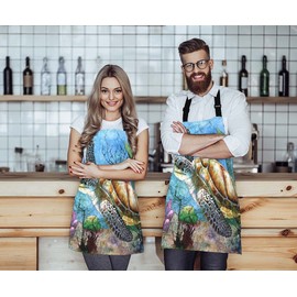 Moslion Sea Turtle Apron,Lonely Swim Oil Painting in Ocean Apron,Adjustable Neck Bib Apron for Men Women,Suitable for Kitchen Cooking Waitress Chef Apron