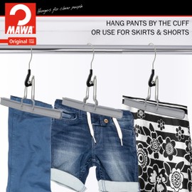 Mawa by Reston Lloyd Non-Slip Space-Saving Clothes Hanger with Clamp For Pants & Skirts, Style M/26, Set of 5, Silver