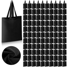 Roowest 120 Pieces Housekeeping Appreciation Week Gifts Cotton Tote Bag Bulk 15 x 16 Inch Blank Shopping Cloth Bags Reusable with Long Handle for Women Men DIY(Black)