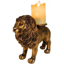 THE NIFTY NOOK Majestic Lion Candle Holder with LED Flameless Pillar Candle for Home & Office