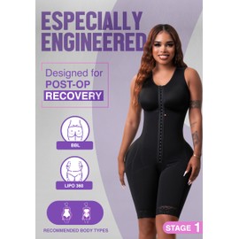 Snatched Body - Women's Stage 1 Faja Colombianas with Bra Shapewear BBL Post Surgery Compression Garment Butt Lifting Black 4XL