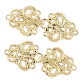 BEZELRY Swirl Flower Hook and Eye Cloak Clasp Fasteners Pack of 4 Pairs 65mm x 28mm Fastened. (Shiny Gold)
