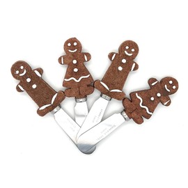 MrNoel's Gingerbread Boy & Girl Spreader Knives 4-Piece Hand Painted Resin Handle with Stainless Steel Blade Multipurpose Cheese Spreader set