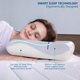 Memory Foam Cervical Neck Pillow, Cooling Pillows with Smooth Washable Pillowcase, Contour Pillow for Neck and Shoulder Pain, Soft and Comfortable
