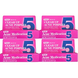 Rugby Acne Medication - Benzoyl Peroxide Gel USP 5% - Vanishing Formula - Greaseless - Helps to Clear Up Acne Pimples - 1.5 Oz. (4 Pack)