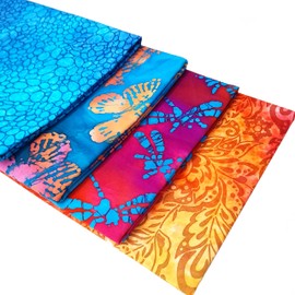 Fire and Ice Fabric Bundle - 4 x Fat Quarter 100% Cotton Batik - Blue Red Orange Fabrics