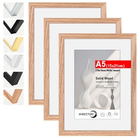 HIMEETIME® 3 x Picture Frames DIN A5 15 x 21 cm, Made of Solid Oak, Natural Oak Wood Frame Display 10 x 15 cm Picture with Mount for Wall Hangings or Table Decoration