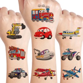 UVUXO Cars and Airplane Temporary Tattoos for kids - 10 Sheets Transportation Tattoos Temporary for Girls Boys Cars and Airplane Birthday Party Supplies Gifts for Kids