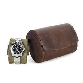 Hiram Genuine Leather Watch Case Watch Storage Box Portable Travel Organizer for Men 1187 Coffee Fit 2 Watches Vintage