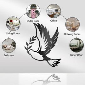WADORN Metal Dove of Peace Wall Art Decor, Dove Iron Wall Art Hanging Decor Signs for Home Olive Branches Peace Dove Animals Wall Sculpture Statues Decor Gift for Living Room, 9.76x11.81 Inch, Dove