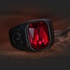 Black Stainless Steel Red Crystal Signet Biker Ring (N)