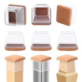 RCHYFEED 1.4-1.8'' Chair Leg Caps Floor Protectors with Felt Sliders, 24PCS Clear Furniture Leg Caps Cups Gliders for Protecting Hardwood Floors from Scratches, Furniture Table Leg Covers Square