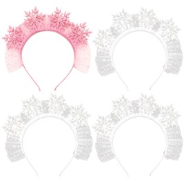 SERENCATCHER Winter Snowflake Headbands, 4Pcs Christmas Glitter Headband for Girl Silver Pink Hair Hoop Cute Hair Accessories for Winter Birthday Decoration Christmas Xmas Festival New Year