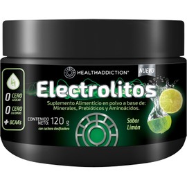 HEALTHADDICTION Polvo de Electrolitos con BCAA’s Prebióticos y Vitaminas B – Sin Azúcar ni Calorías – Hidratación y Recuperación – Sabor Limón – Fórmula Baja en Sodio y Libre de Gluten – 120g