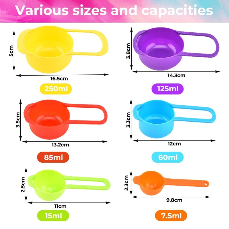 NYGGTYK 12 Pieces Colourful Measuring Cups, Plastic Measuring Cups, Baking