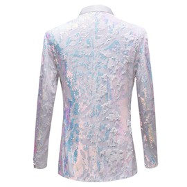 PYJTRL Men Fashion Velvet Sequins Floral Pattern Suit Jacket Blazer (White, M)